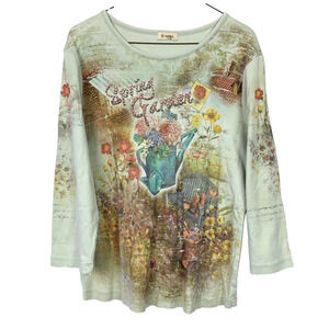 Cactus Brand Spring Garden Artsy All Over Print Graphic Floral Shirt Tee XL